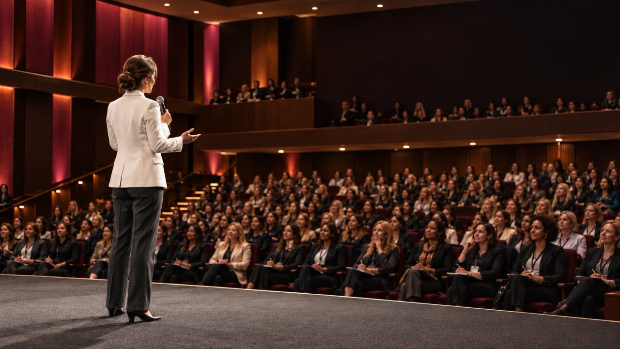 Audiencia internacional durante una conferencia empresarial